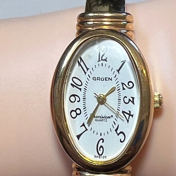 Ladies Gruen Precision Watch Bangle Cuff Gold Toned Womens - Picture 6 of 9